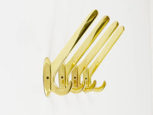Four Art Nouveau Handmade Brass Wall Hooks, Austria, 1920s