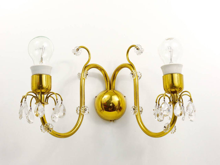 Lobmeyr Vienna Beautiful Huge Brass Crystal Sconce, Wall Light, Austria, 1950s