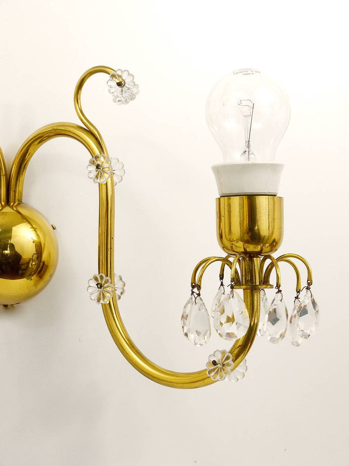 Lobmeyr Vienna Beautiful Huge Brass Crystal Sconce, Wall Light, Austria, 1950s