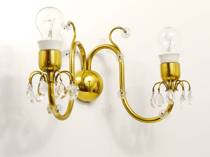 Lobmeyr Vienna Beautiful Huge Brass Crystal Sconce, Wall Light, Austria, 1950s