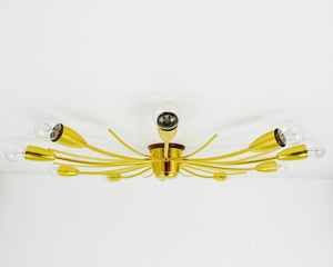 Large J.T. Kalmar Sonne Sun Brass Spider Chandelier Flush Mount, Austria, 1950s