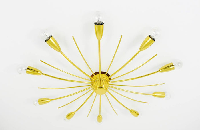 Large J.T. Kalmar Sonne Sun Brass Spider Chandelier Flush Mount, Austria, 1950s