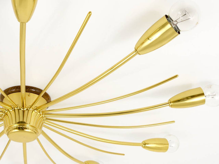 Large J.T. Kalmar Sonne Sun Brass Spider Chandelier Flush Mount, Austria, 1950s
