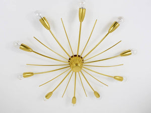 Large J.T. Kalmar Sonne Sun Brass Spider Chandelier Flush Mount, Austria, 1950s