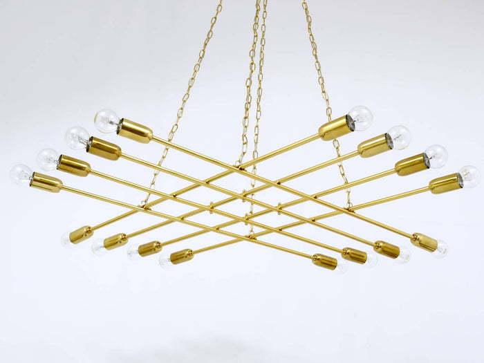 Rupert Nikoll Large Midcentury Brass Chandelier, Austria, 1950s