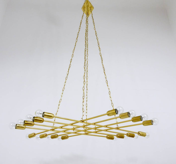 Rupert Nikoll Large Midcentury Brass Chandelier, Austria, 1950s