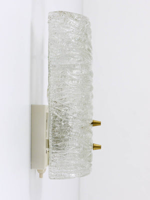 J.T. Kalmar Pair Sconces Wall Lamps, Brass & Textured Glass, Austria, 1950s