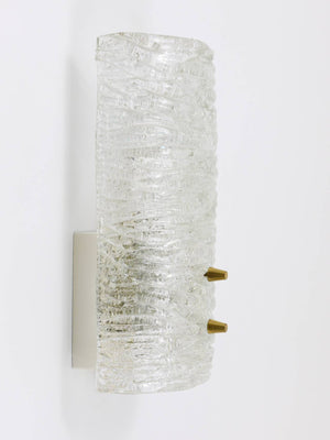 J.T. Kalmar Pair Sconces Wall Lamps, Brass & Textured Glass, Austria, 1950s
