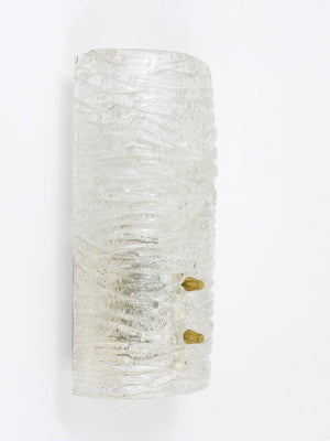 J.T. Kalmar Pair Sconces Wall Lamps, Brass & Textured Glass, Austria, 1950s