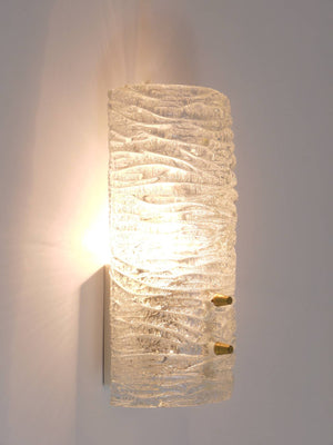 J.T. Kalmar Pair Sconces Wall Lamps, Brass & Textured Glass, Austria, 1950s