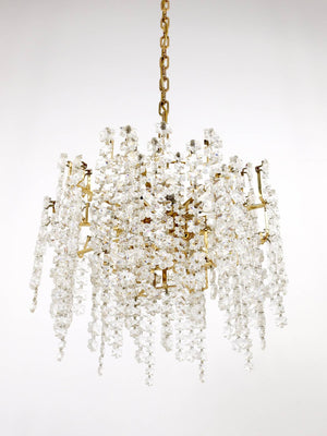 Bakalowits Vienna Gold-Plated Snowflake Crystal Glass Brass Chandelier, 1970s