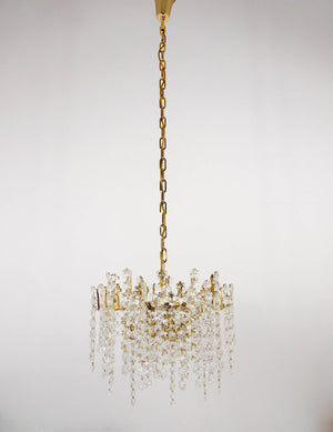 Bakalowits Vienna Gold-Plated Snowflake Crystal Glass Brass Chandelier, 1970s