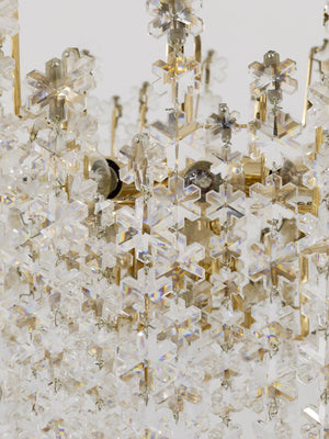 Bakalowits Vienna Gold-Plated Snowflake Crystal Glass Brass Chandelier, 1970s