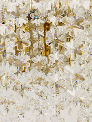 Bakalowits Vienna Gold-Plated Snowflake Crystal Glass Brass Chandelier, 1970s