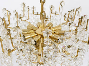 Bakalowits Vienna Gold-Plated Snowflake Crystal Glass Brass Chandelier, 1970s