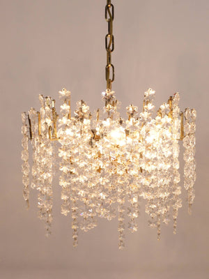 Bakalowits Vienna Gold-Plated Snowflake Crystal Glass Brass Chandelier, 1970s