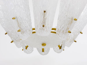 J. T. Kalmar Midcentury Brass Chandelier, White Textured Glass , 1950s