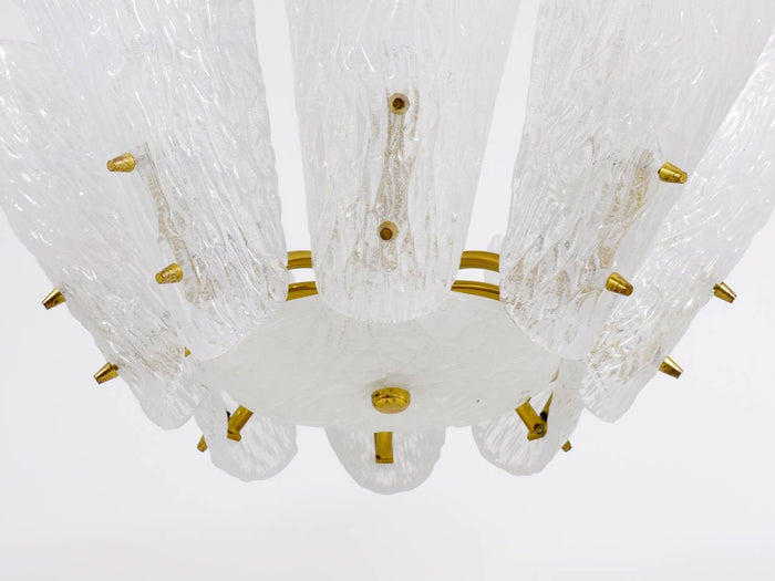 J. T. Kalmar Midcentury Brass Chandelier, White Textured Glass , 1950s