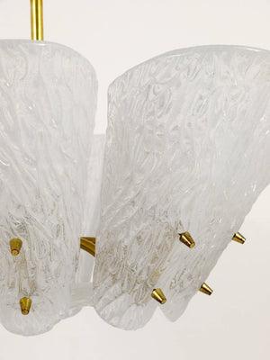 J. T. Kalmar Midcentury Brass Chandelier, White Textured Glass , 1950s