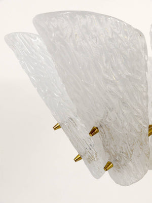 J. T. Kalmar Midcentury Brass Chandelier, White Textured Glass , 1950s