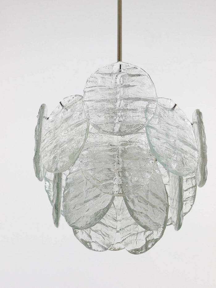 J.T. Kalmar Vienna Ice Glass Disc "Blatt" Mid-Century Chandelier, Austria, 1960s