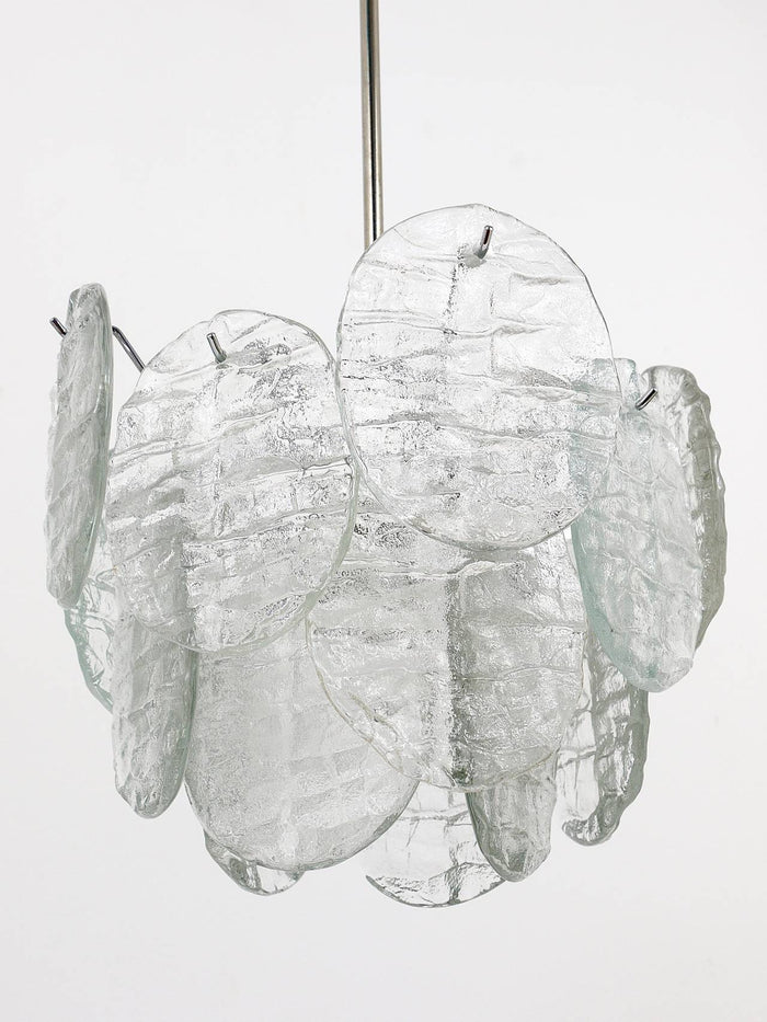 J.T. Kalmar Vienna Ice Glass Disc "Blatt" Mid-Century Chandelier, Austria, 1960s