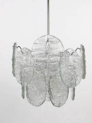 Lustre Mid-Century J.T. Kalmar Vienna en verre glacé à disques "Blatt", Autriche, années 1960