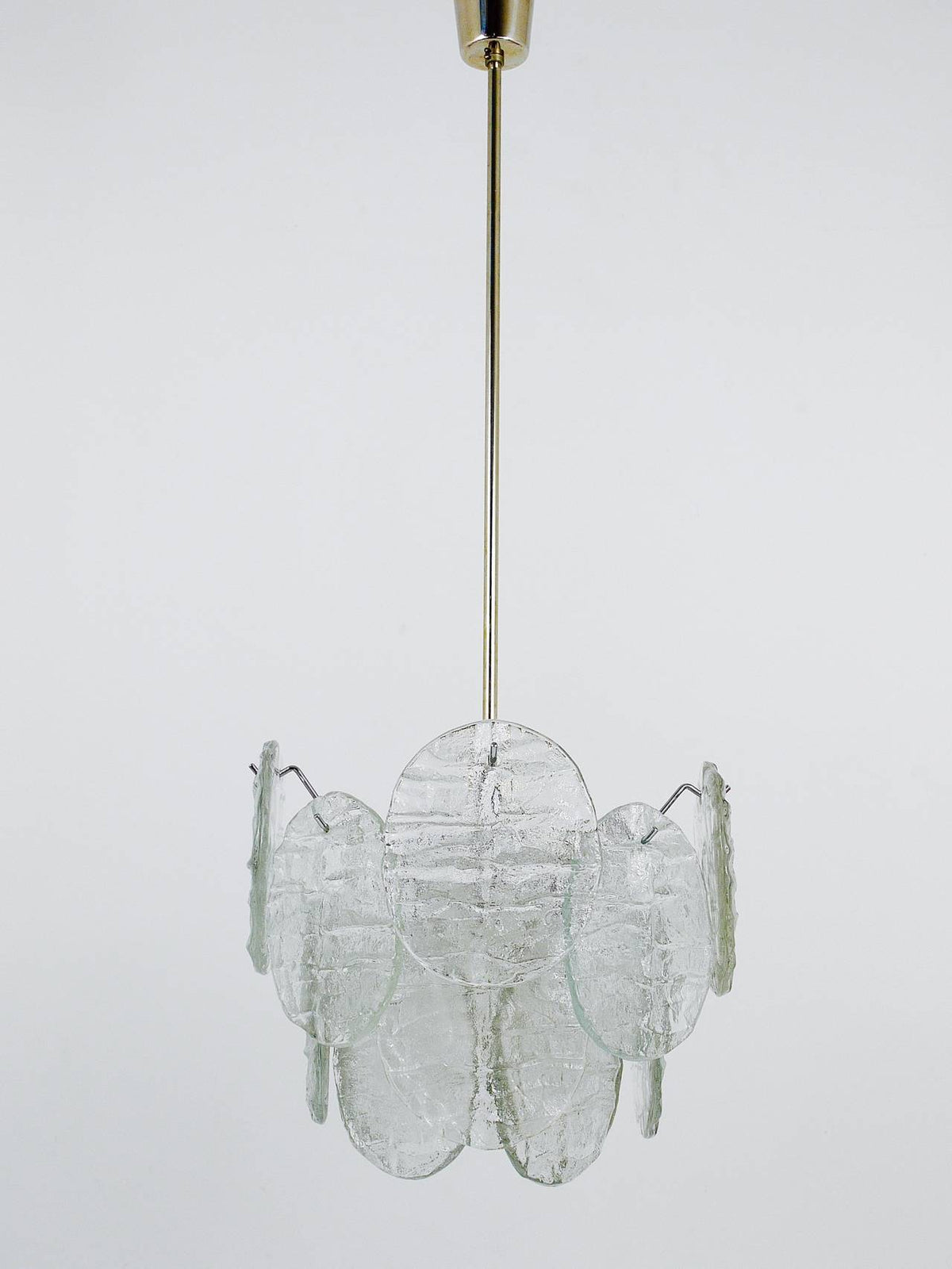 J.T. Kalmar Vienna アイスガラスディスク「Blatt」ミッドセンチュリー シャンデリア、オーストリア、1960年代