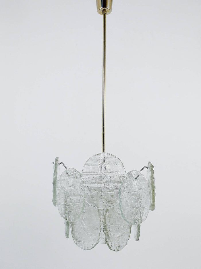 J.T. Kalmar Vienna Ice Glass Disc "Blatt" Mid-Century Chandelier, Austria, 1960s