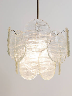 Lustre Mid-Century J.T. Kalmar Vienna en verre glacé à disques "Blatt", Autriche, années 1960