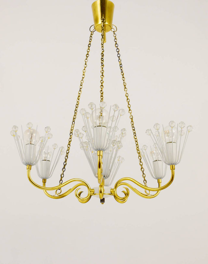 Emil Stejnar Midcentury Brass Chandelier, Rupert Nikoll Vienna, Austria, 1950s