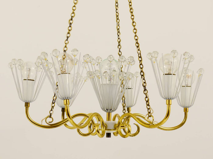 Emil Stejnar Midcentury Brass Chandelier, Rupert Nikoll Vienna, Austria, 1950s
