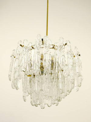 Kinkeldey Icicle Brass Ice Glass Chandelier, Germany, 1960s