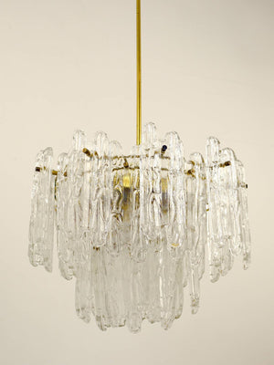 Kinkeldey Icicle Brass Ice Glass Chandelier, Germany, 1960s