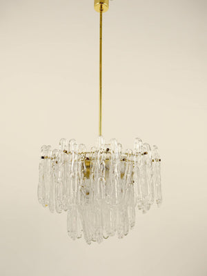 Kinkeldey Icicle Brass Ice Glass Chandelier, Germany, 1960s
