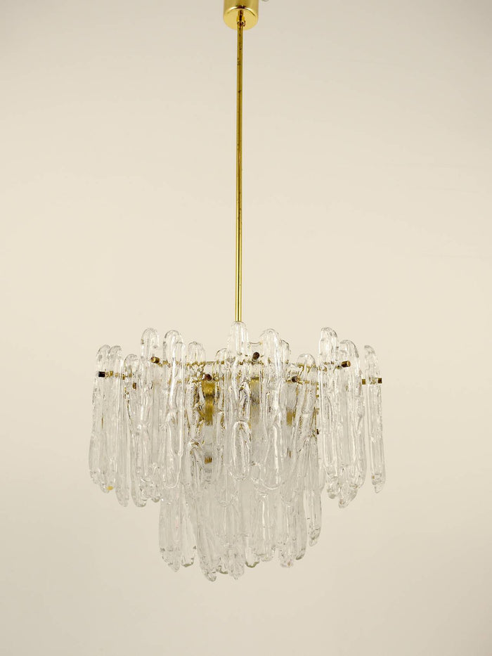 Kinkeldey Icicle Brass Ice Glass Chandelier, Germany, 1960s