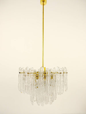 Kinkeldey Icicle Brass Ice Glass Chandelier, Germany, 1960s
