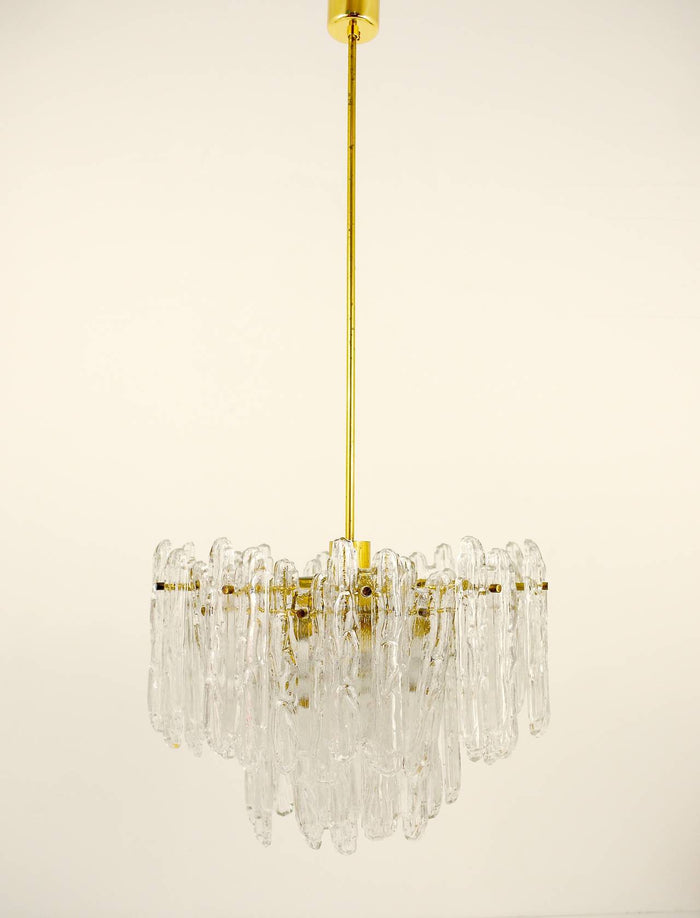 Kinkeldey Icicle Brass Ice Glass Chandelier, Germany, 1960s