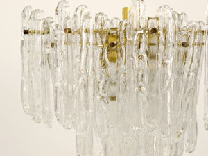 Kinkeldey Icicle Brass Ice Glass Chandelier, Germany, 1960s