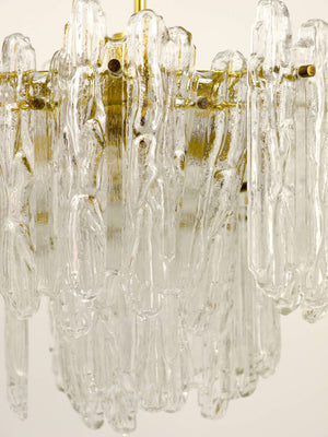 Kinkeldey Icicle Brass Ice Glass Chandelier, Germany, 1960s