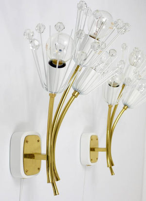 Emil Stejnar Pair Midcentury Brass Flower Sconces, Rupert Nikoll, Austria, 1950s