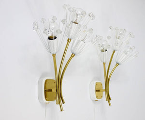 Emil Stejnar Pair Midcentury Brass Flower Sconces, Rupert Nikoll, Austria, 1950s