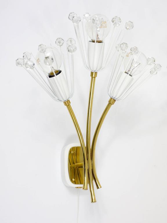 Emil Stejnar Pair Midcentury Brass Flower Sconces, Rupert Nikoll, Austria, 1950s