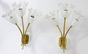 Emil Stejnar Pair Midcentury Brass Flower Sconces, Rupert Nikoll, Austria, 1950s