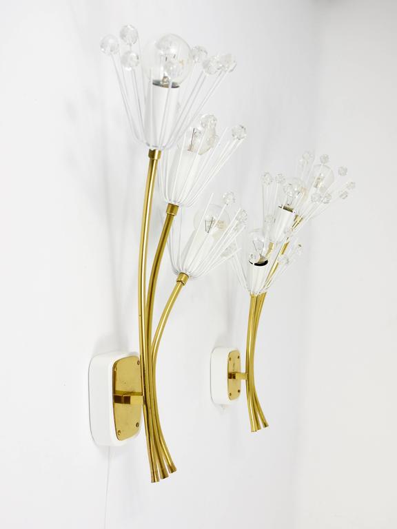 Two Large Emil Stejnar Flower Brass Sconces by Rupert Nikoll, Austria, 1950s