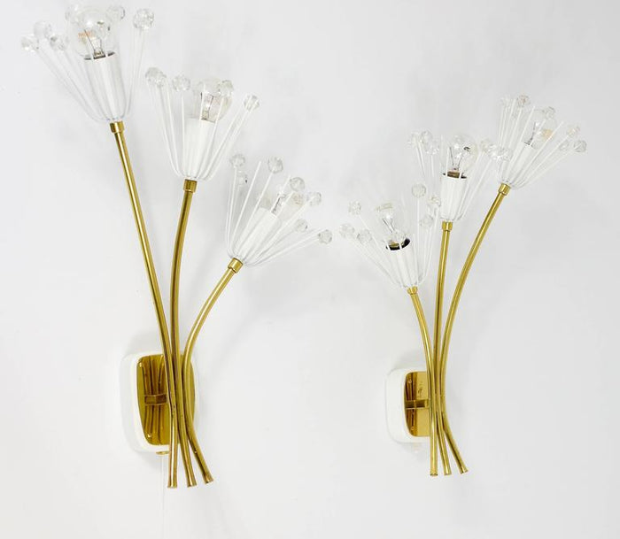 Two Large Emil Stejnar Flower Brass Sconces by Rupert Nikoll, Austria, 1950s