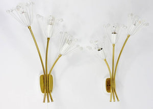 Deux grandes appliques fleurs en laiton par Emil Stejnar, réalisées par Rupert Nikoll, Autriche, années 1950
