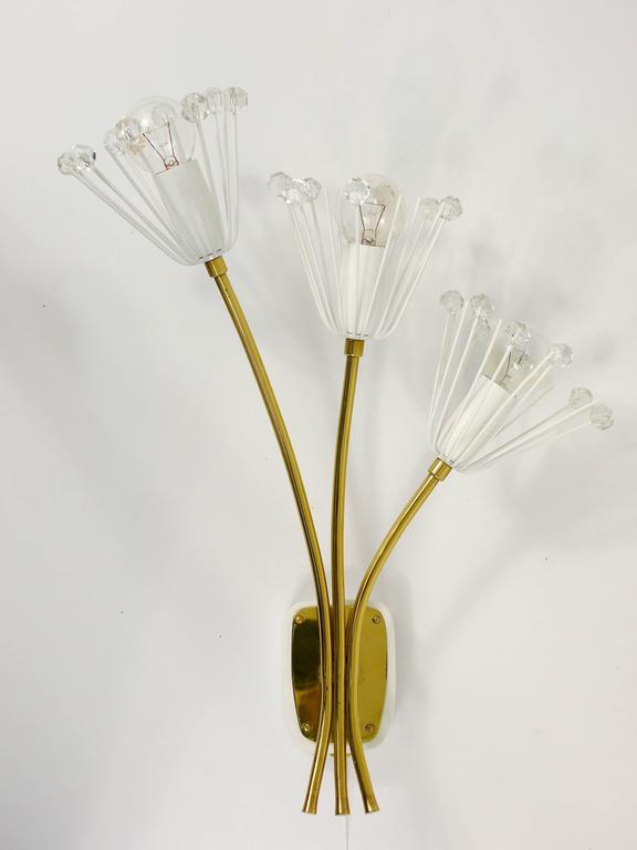 Two Large Emil Stejnar Flower Brass Sconces by Rupert Nikoll, Austria, 1950s
