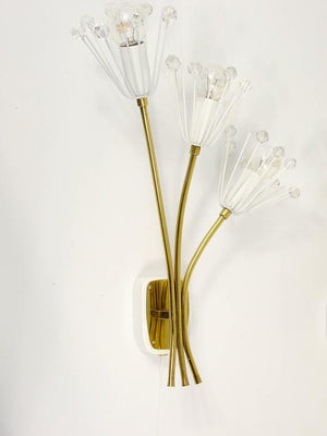 Deux grandes appliques fleurs en laiton par Emil Stejnar, réalisées par Rupert Nikoll, Autriche, années 1950