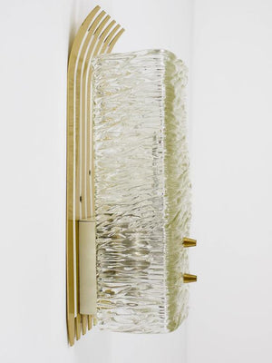 J.T. Kalmar Vienna Pair of Unusual Brass Glass Sconces, Austria, 1950s